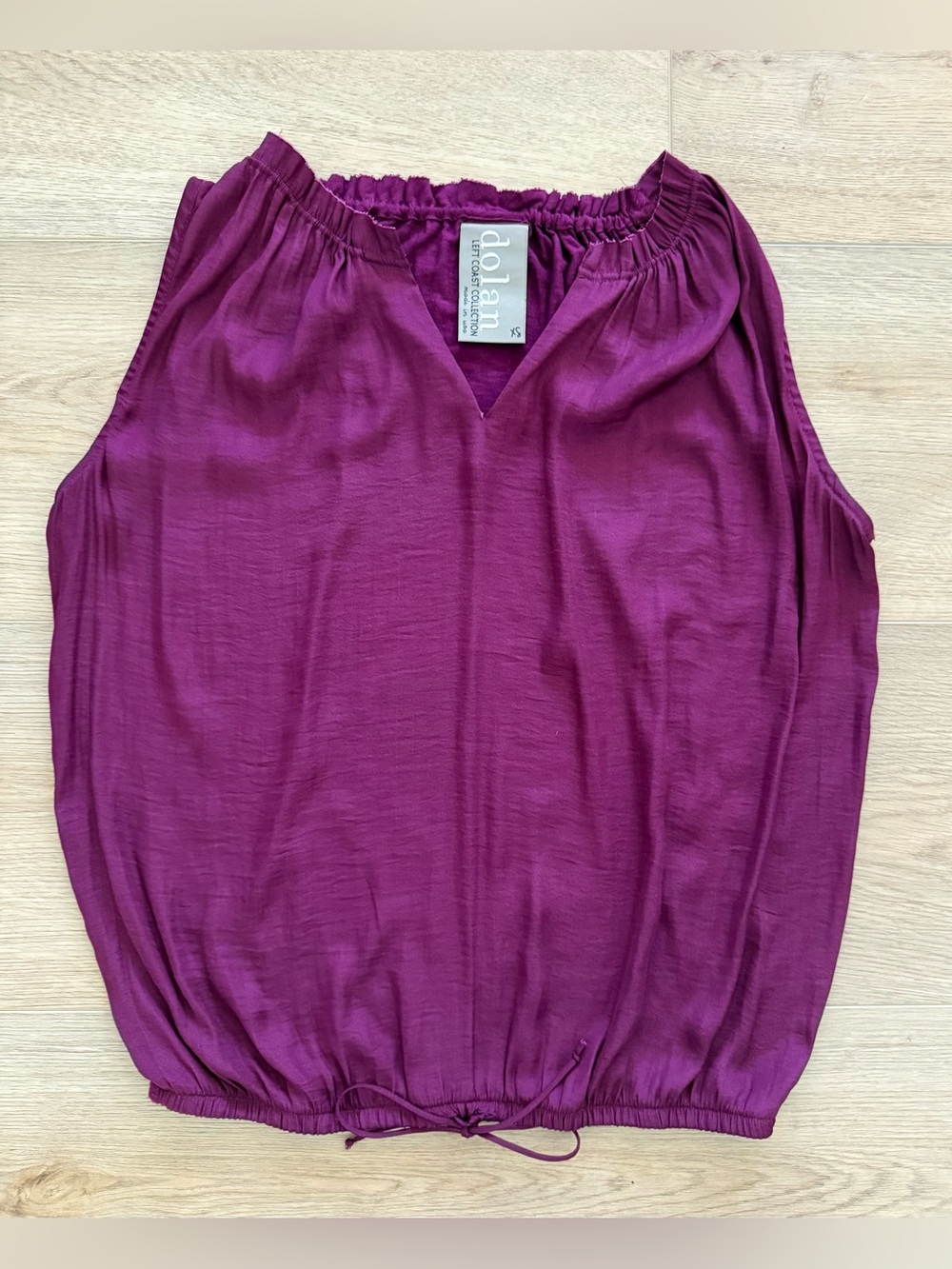 Dolan Left Coast Collection Sleeveless V Neck Drawstring Hem Blouse Magenta